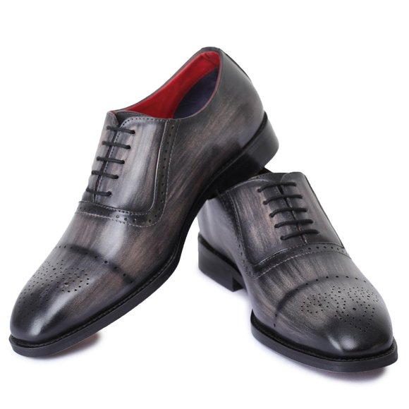 Bashwood Handmade Gray Leather Oxfords for Men - Picture 3 of 4